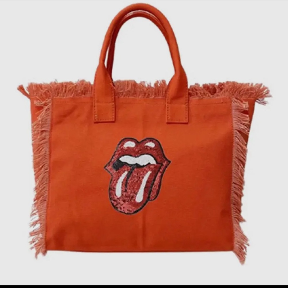 Rhinestone Lips Large Canvas Tote